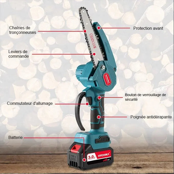 Hychika 6-inch Electric Chainsaw - Battery Included - For Garden Branch Trimming