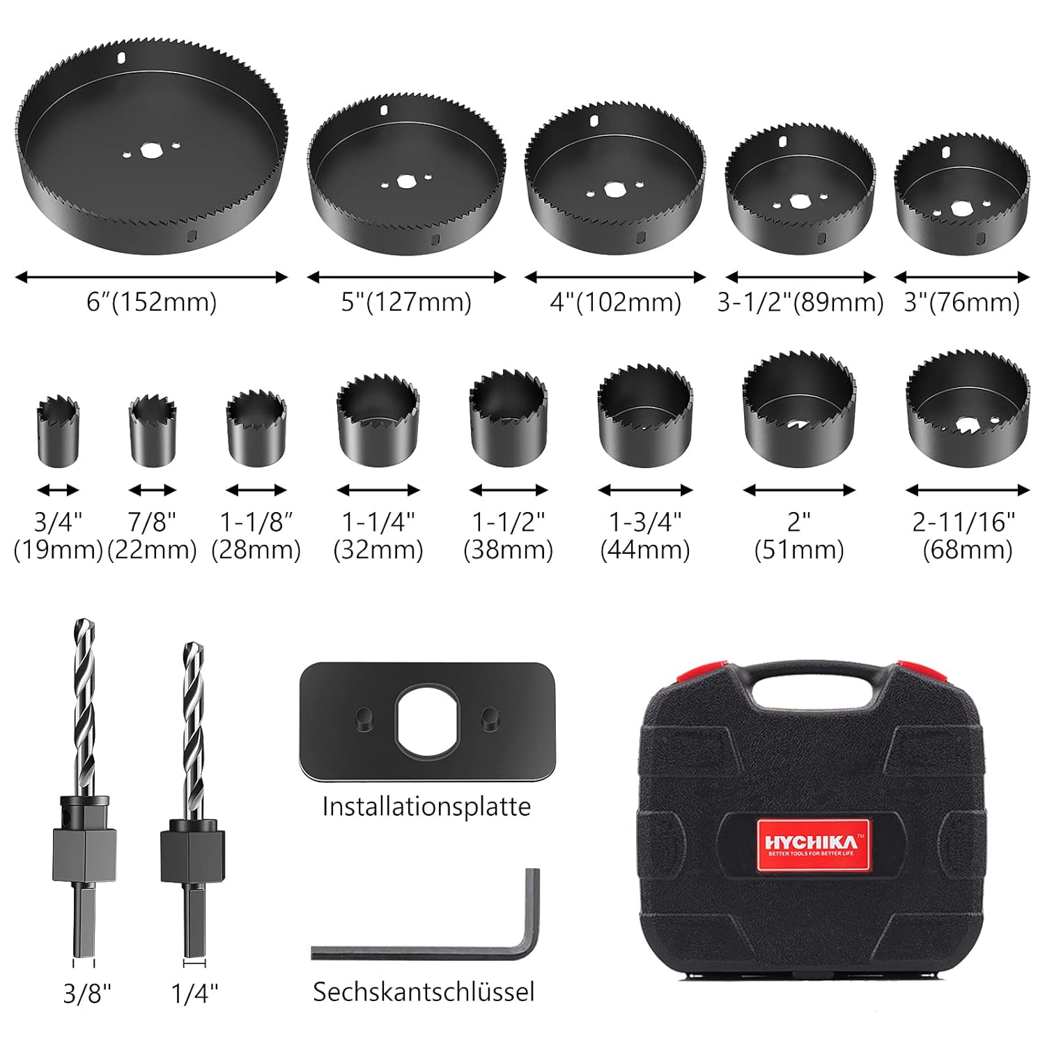 Hole Saws, HYCHIKA 19 PCS Hole Saw Set 9mm-152mm